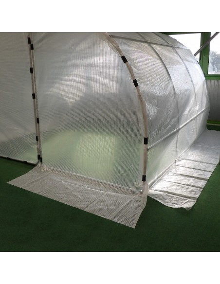 BÂCHE RENFORCÉE PE 240G/M² AVEC RETOUR AU SOL DE 50CM ET ACCROCHE AVEC CLIPS (NON FOURNIS) POUR SERRE TUNNEL DE 6M² à 30M²