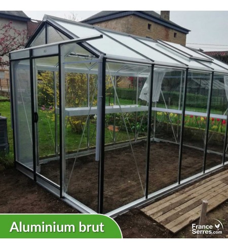 Serre de jardin en verre DROITE 8,61m² - Aluminium brut