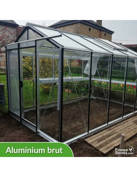 Serre de jardin en verre DROITE 8,61m² - Aluminium brut