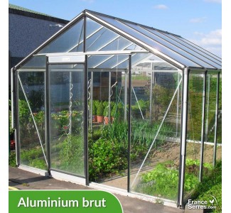 Serre de jardin en verre DROITE 11,35m² - Aluminium brut