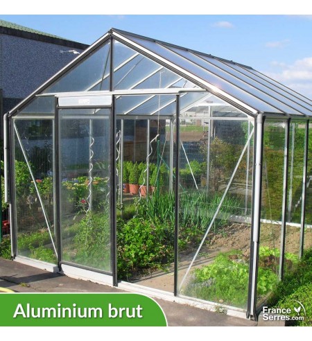 Serre de jardin en verre DROITE 11,35m² - Aluminium brut