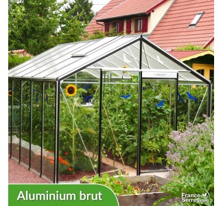 Serre de jardin en verre DROITE 13,62m² - Aluminium brut