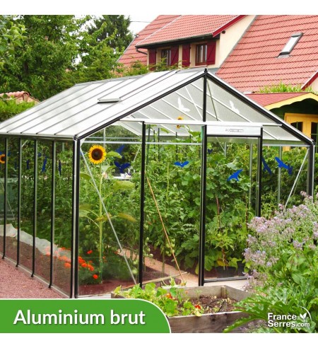 Serre de jardin en verre DROITE 13,62m² - Aluminium brut