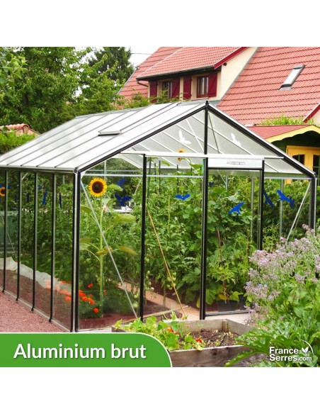 Serre de jardin en verre DROITE 13,62m² - Aluminium brut