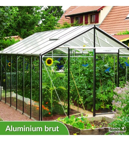 Serre de jardin en verre DROITE 15,88m² - Aluminium brut