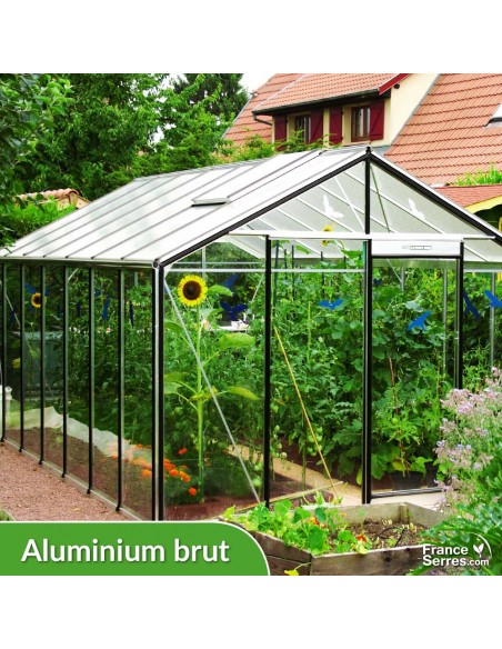 Serre de jardin en verre DROITE 15,88m² - Aluminium brut