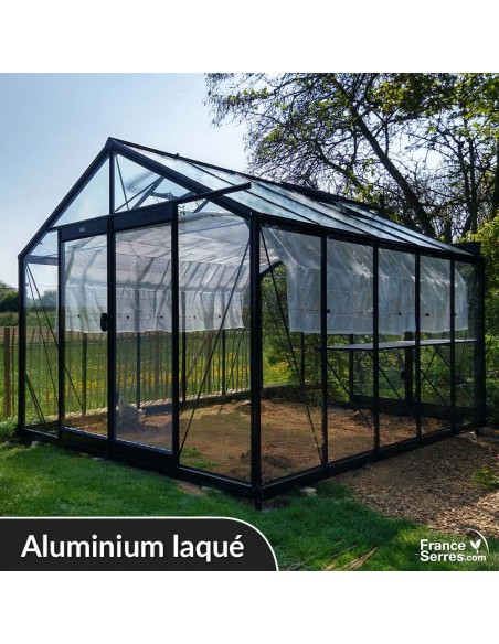 Serre de jardin en verre DROITE 11,35m² - Aluminium laqué