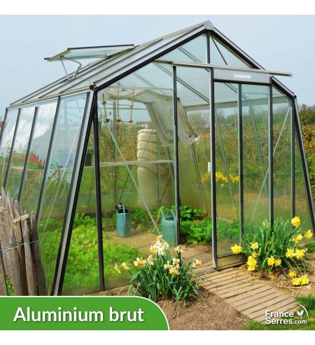 Serre de jardin en verre OBLIQUE 9,12m² - Aluminium brut