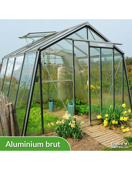 Serre de jardin en verre OBLIQUE 9,12m² - Aluminium brut