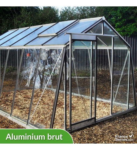 Serre de jardin en verre OBLIQUE 13,62m² - Aluminium brut