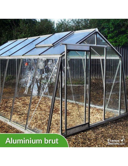 Serre de jardin en verre OBLIQUE 13,62m² - Aluminium brut