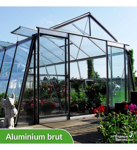 Serre de jardin en verre OBLIQUE 22,53m² - Aluminium brut