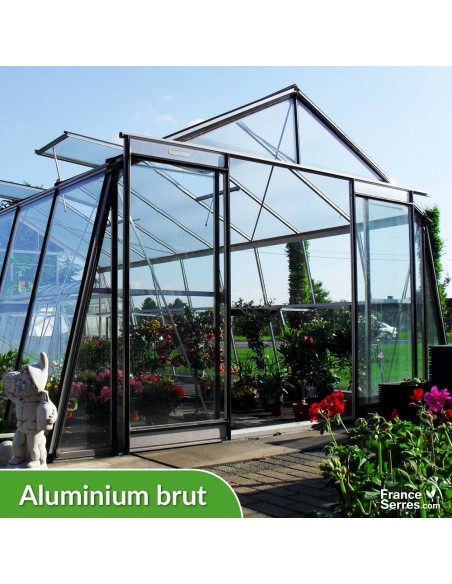 Serre de jardin en verre OBLIQUE 22,53m² - Aluminium brut