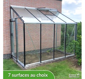 Serre de jardin en verre adossée DROITE - Largeur 1,55m - Aluminium brut