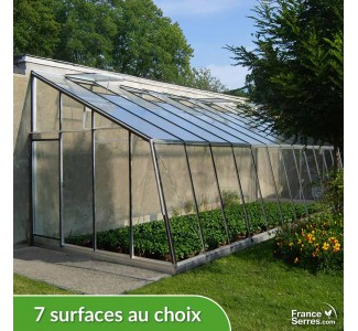 Serre de jardin en verre adossée OBLIQUE - Largeur 3,02m - Aluminium brut