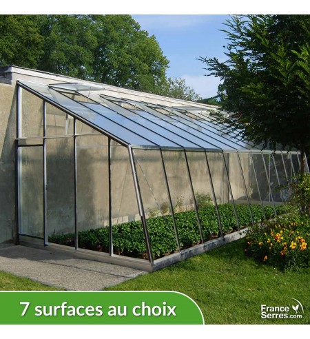 Serre de jardin en verre adossée OBLIQUE - Largeur 3,02m - Aluminium brut