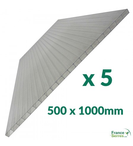 Lot de 5 plaques de remplacement 500x1000mm en polycarbonate alvéolaire 4mm pour serre de jardin