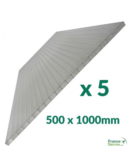 Lot de 5 plaques de remplacement 500x1000mm en polycarbonate alvéolaire 4mm pour serre de jardin