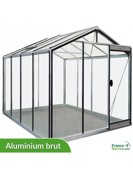 Serre en verre à parois droites 6,91m² aluminium naturel (détail de la structure sur fond blanc)