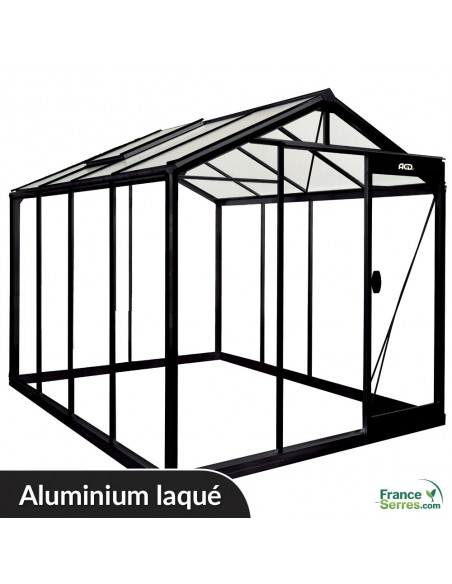 Serre en verre à parois droites de 6,91m² en aluminium laqué (structure sur fond blanc)