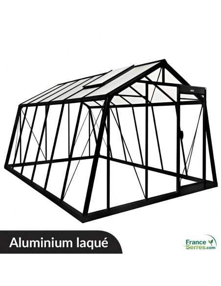 Serre en verre à parois obliques de 13,62m² en aluminium laqué (structure sur fond blanc)