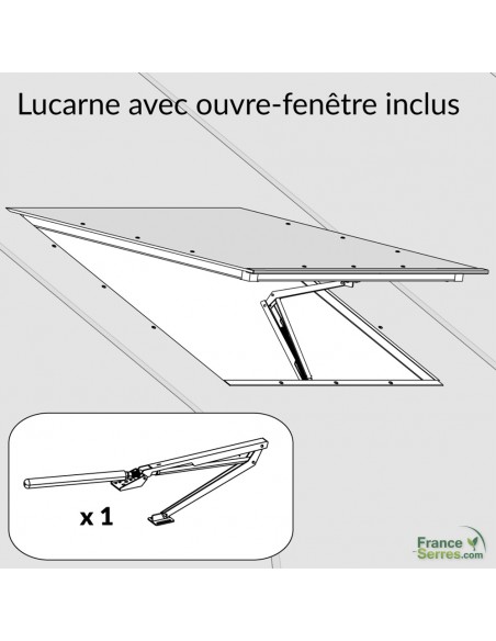 lucarne pour serre de jardin avec vérin d'ouverture automatique