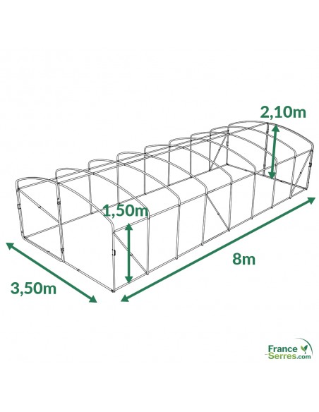 Plan de la serre tunnel à pieds droits de 28m²