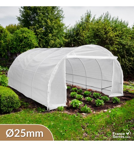 Serre tunnel de jardin de 18m² modulée avec une porte enroulable et un pignon plein