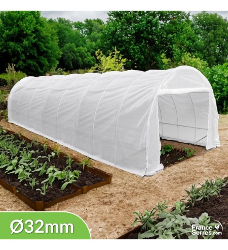 Serre tunnel de jardin de 24m² modulable avec structure en acier galvanisé de 32 mm de diamètre