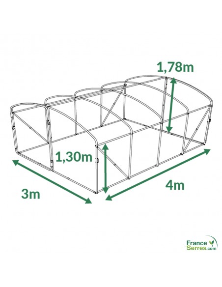 Dimensions de la serre tunnel à pieds droits de 12 m²