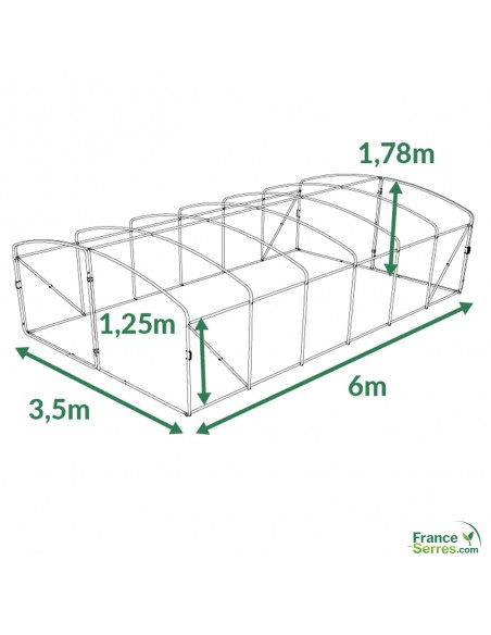 plan et dimensions de la serre tunnel à pieds droits