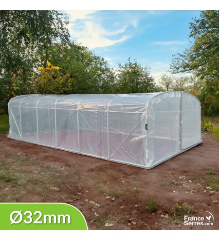 Grande serre tunnel de jardin à pieds droits d'une surface de 21 m²