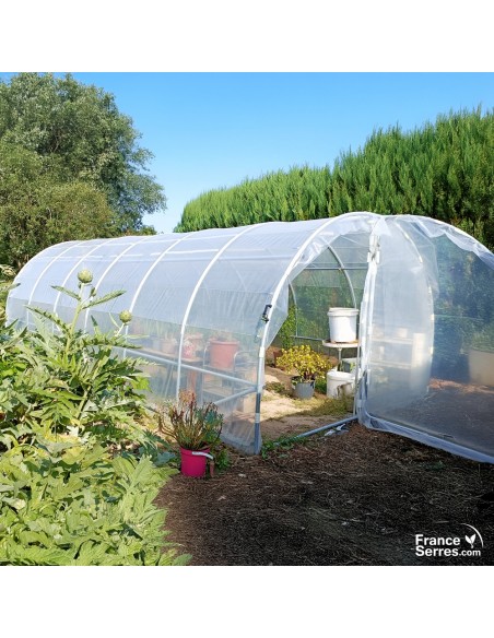 Serre tunnel de jardin avec 2 portes sur charnières et bâche thermique 18m² Ø32mm