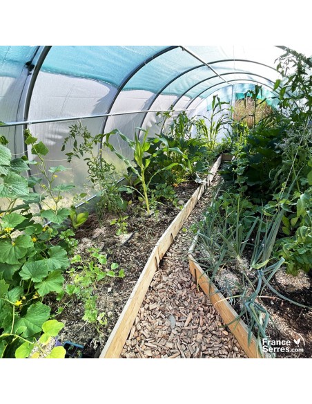 Serre tunnel de jardin avec 2 portes sur charnières et bâche thermique avec voile d'ombrage 18m² Ø32mm