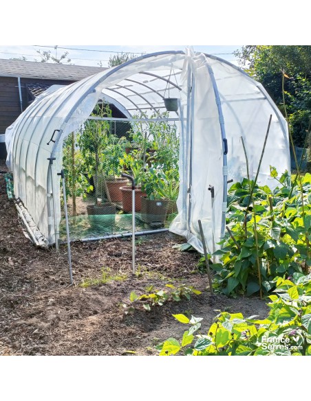 Serre tunnel de jardin avec 2 portes sur charnières et bâche thermique 18m² Ø32mm