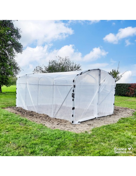 Serre tunnel de jardin 12m² avec pied droit et deux portes