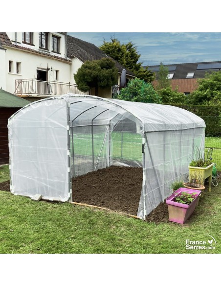 Serre tunnel de jardin à pied droit de 12m² avec deux portes