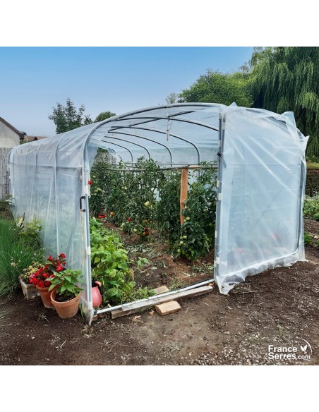 Serre tunnel de jardin avec pied droit et deux portes 18m²