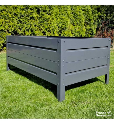 Jardinière sans fond en acier gris anthracite de taille moyenne avec pied à enterrer