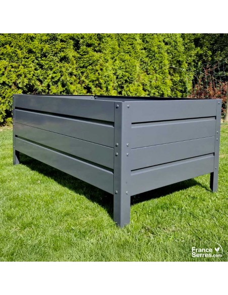 Jardinière sans fond en acier gris anthracite de taille moyenne avec pied à enterrer