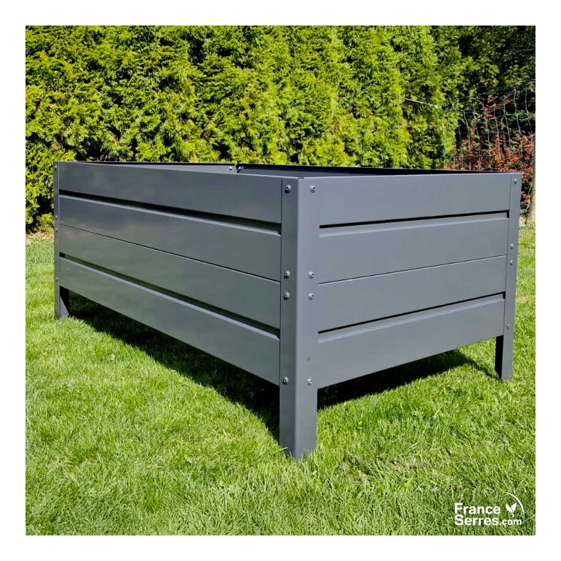 Jardinière sans fond en acier gris anthracite de taille moyenne avec pied à enterrer