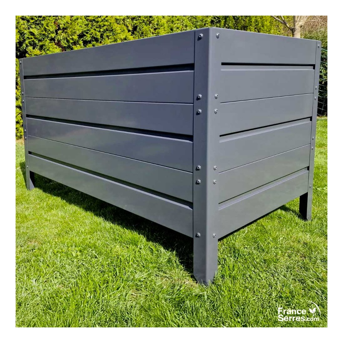 Jardinière sans fond en acier gris anthracite avec pied à enterrer