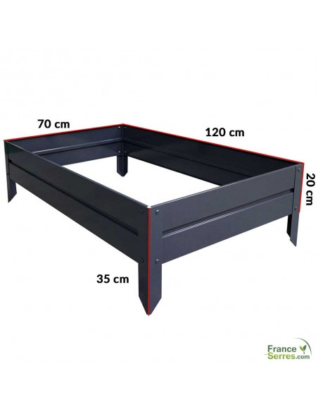 Jardinière de dimension 120x70x20cm avec pieds à enterrer à une profondeur de 15cm