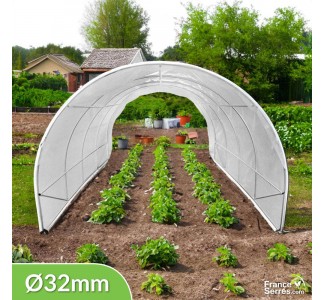 Serre tunnel à tomate "Plus" 18m² ø32mm avec bâche translucide traitée anti-UV et antibuée