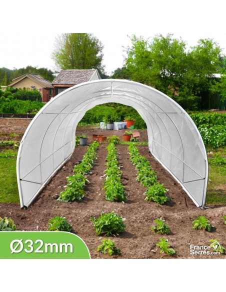 Serre tunnel à tomate "Plus" 18m² ø32mm avec bâche translucide traitée anti-UV et antibuée