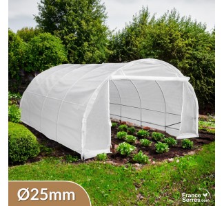 Serre tunnel de jardin de 18m² modulée avec une porte enroulable et un pignon plein