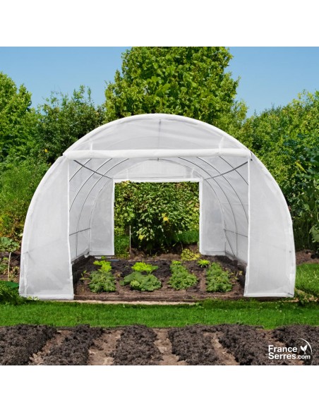 Serre tunnel de jardin de 18m² modulable avec deux pignons portes enroulables