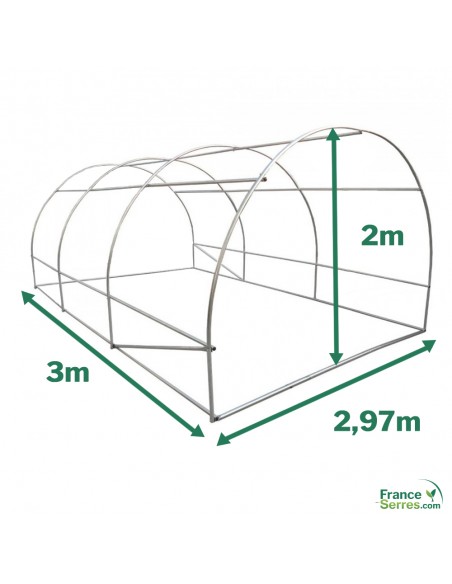 Dimensions Serre tunnel de jardin de 9m² avec portes enroulables
