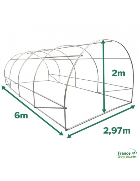 Structure de la serre tunnel demi-lune Eco de 18m² modulée avec 2 portes enroulables