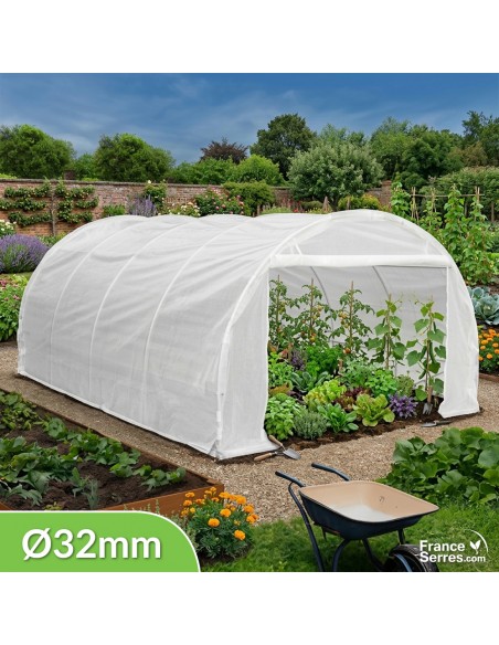 Serre tunnel demi-lune Eco "Plus" 18m² avec structure de 32 mm et ses 2 portes